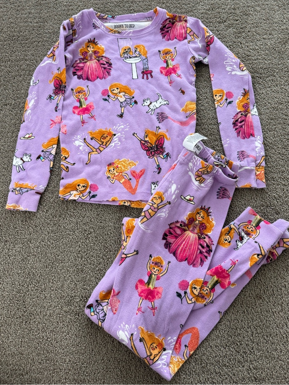Books to Bed Girls Pajama Set Size 8 Purple Fairies Mermaids Princesses